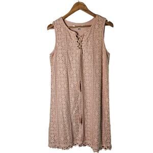 Max Studio Crochet Dress Womens Medium Pink Eyelet Lace Coquette Fairy Cottage